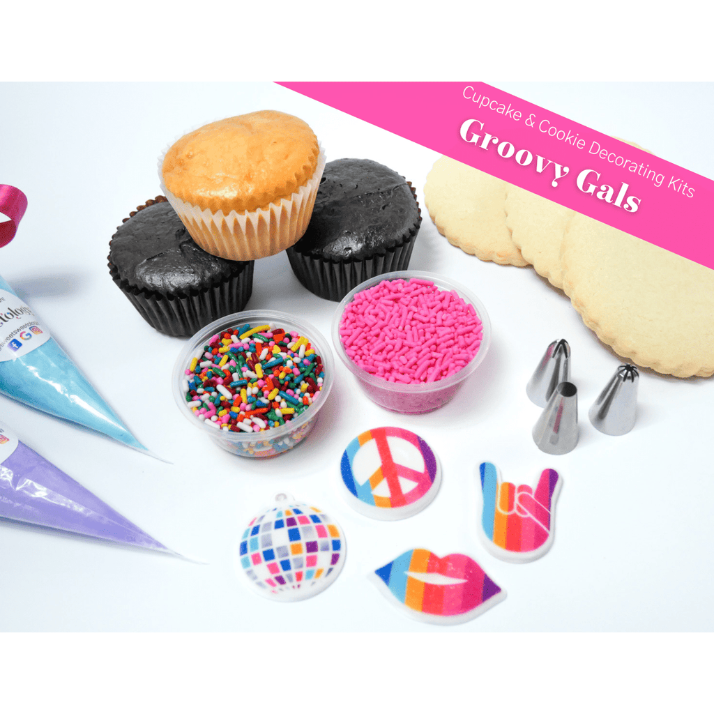 girls birthday party tie dye 70s groovy cookie and cupcake decorating kit diy decorating kit activity for fun craft