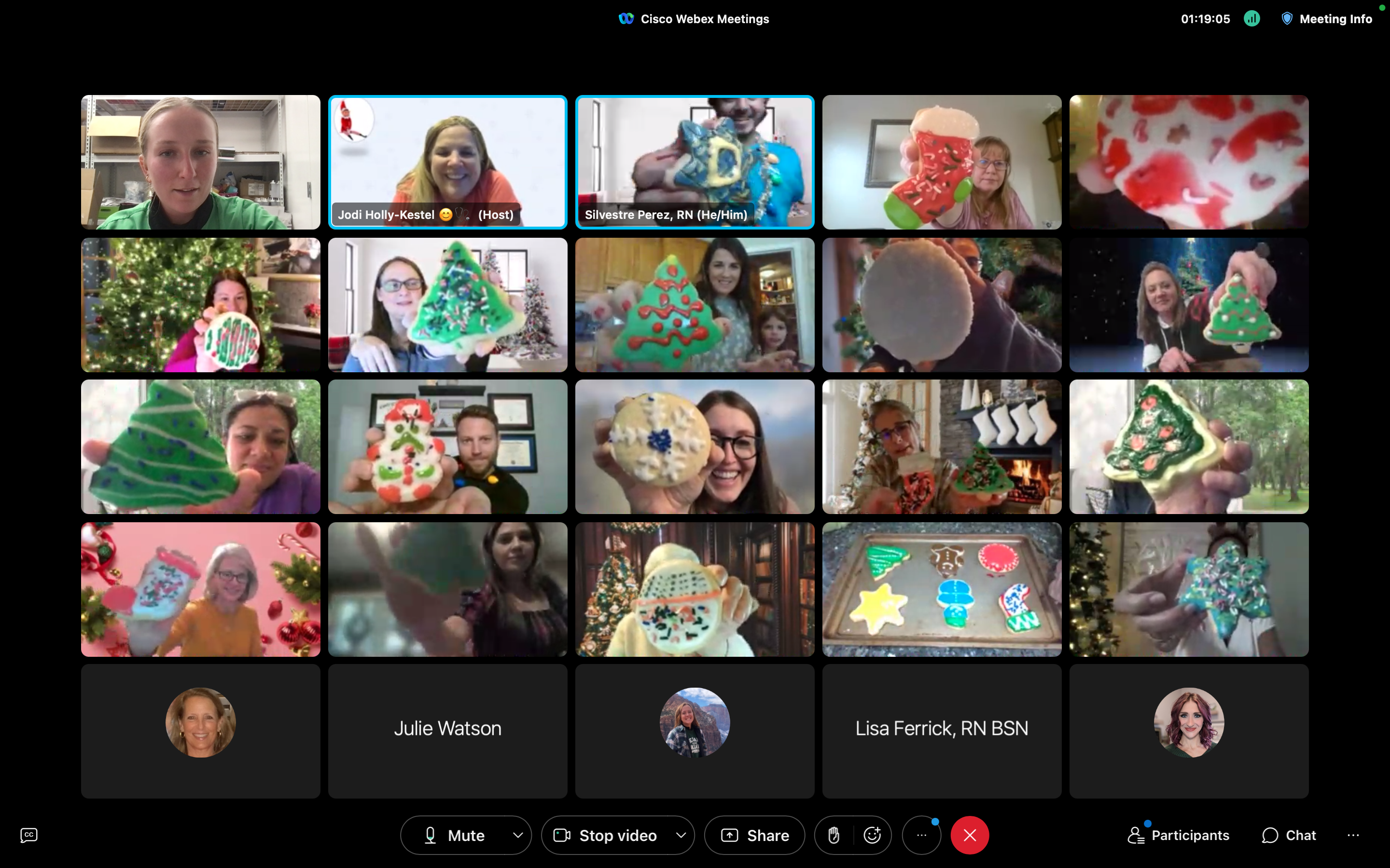 Large company virtual holiday cookie decorating team building event on Cisco Webex with decorated Christmas cookies