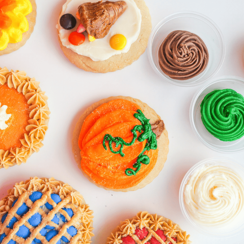 Thanksgiving fall Cookie Decorating Kits pumpkin idea virtual team meeting party gift idea shipping international under $50 class instruction event holiday