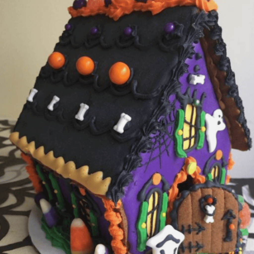 Deluxe Holiday Halloween Haunted House Gingerbread Decorating Kit corporate virtual team meeting party idea fun 2025 gift custom logo theme colors shipping internationally