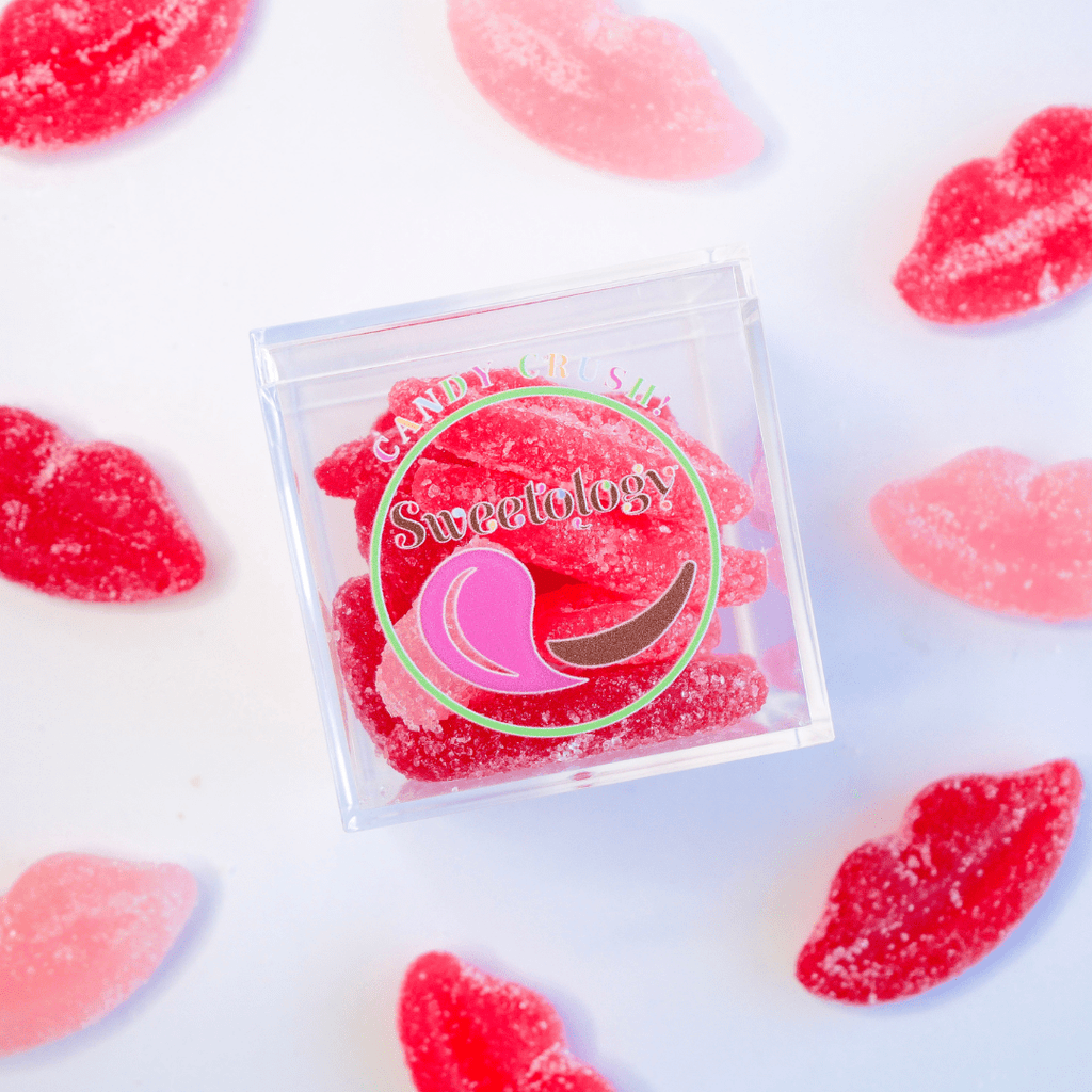 Sour N' Sweet Valentine Kiss Gummies in a sweetology candy cube