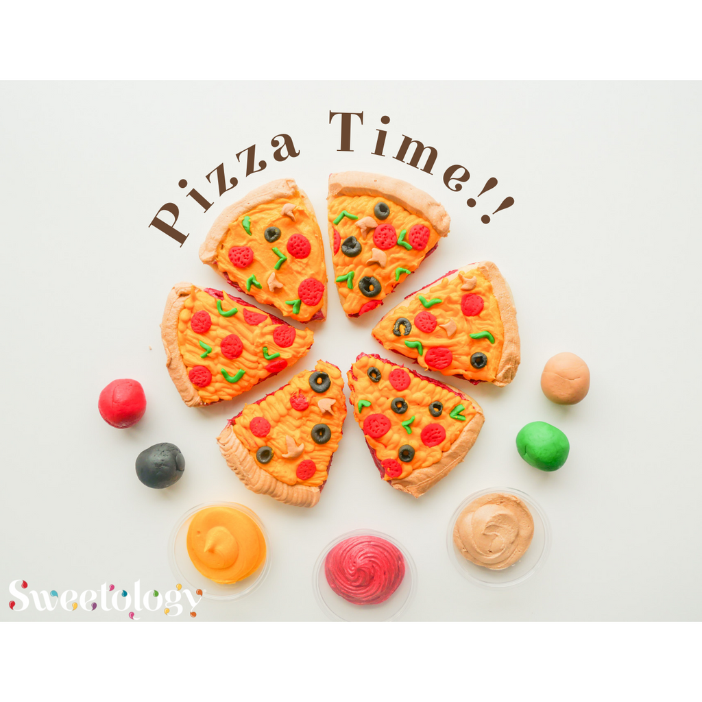 Turn your cookies into a pizza with Sweetology’s do it yourself Pizza cookie decorating kit with step by step instructions. Fun Team Building Activity.
