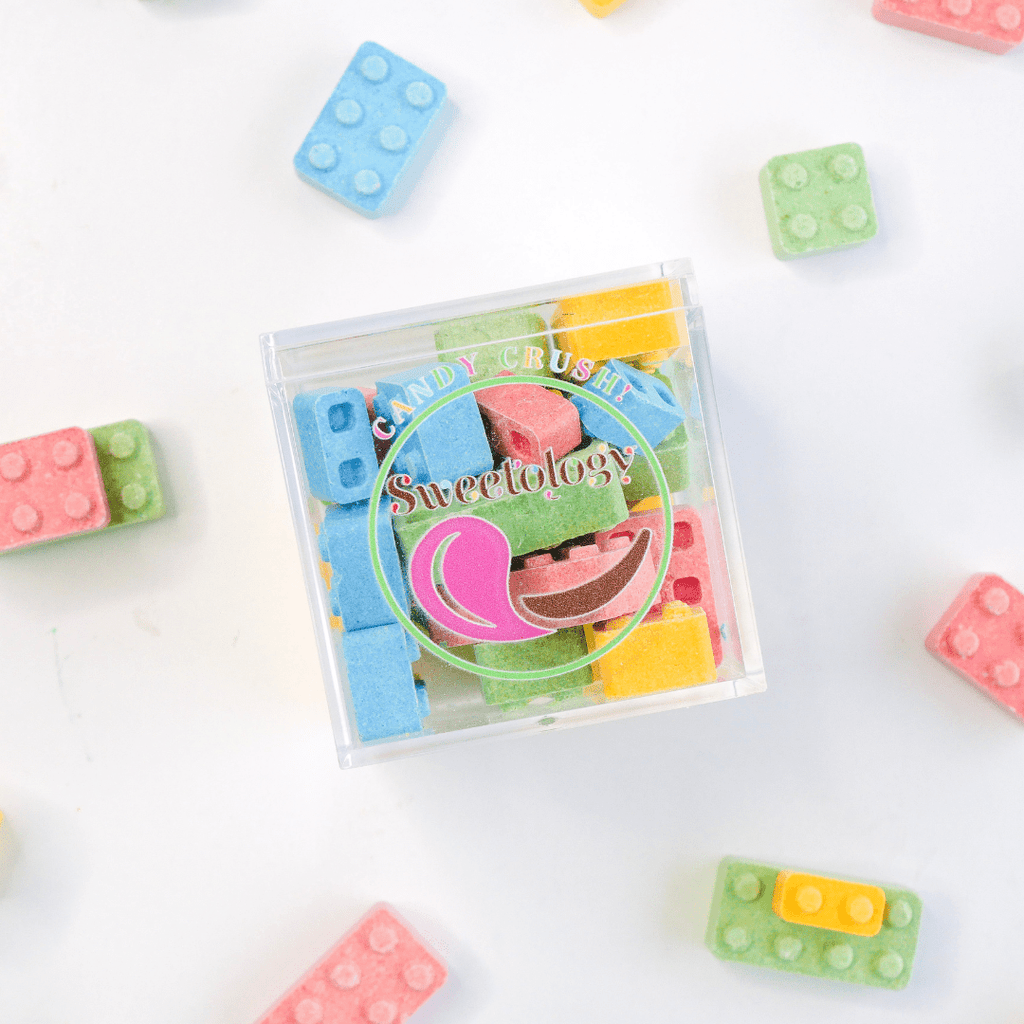 candy building blocks in a Sweetology candy cube