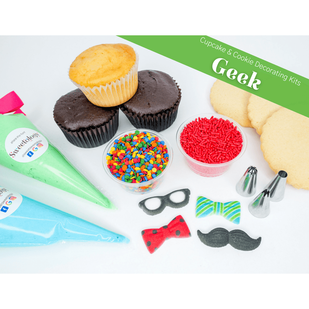 The Geek Out decorating kit comes with cupcakes or cookies of your choice along with homemade buttercream and nerd approved decorations