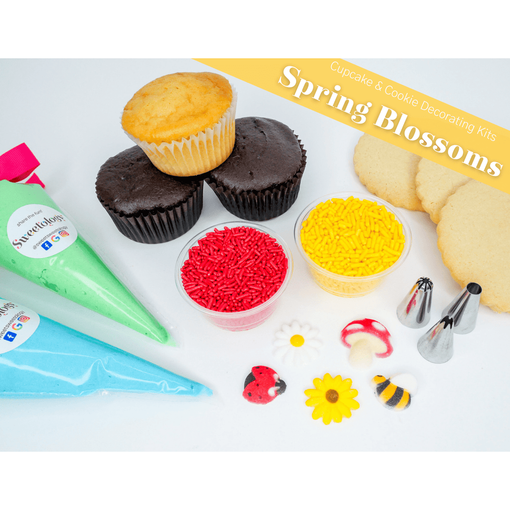 The Spring Blossoms decorating kit comes with cupcakes or cookies of your choice along with homemade buttercream and sugar decorations that will bring the whole family together this spring
