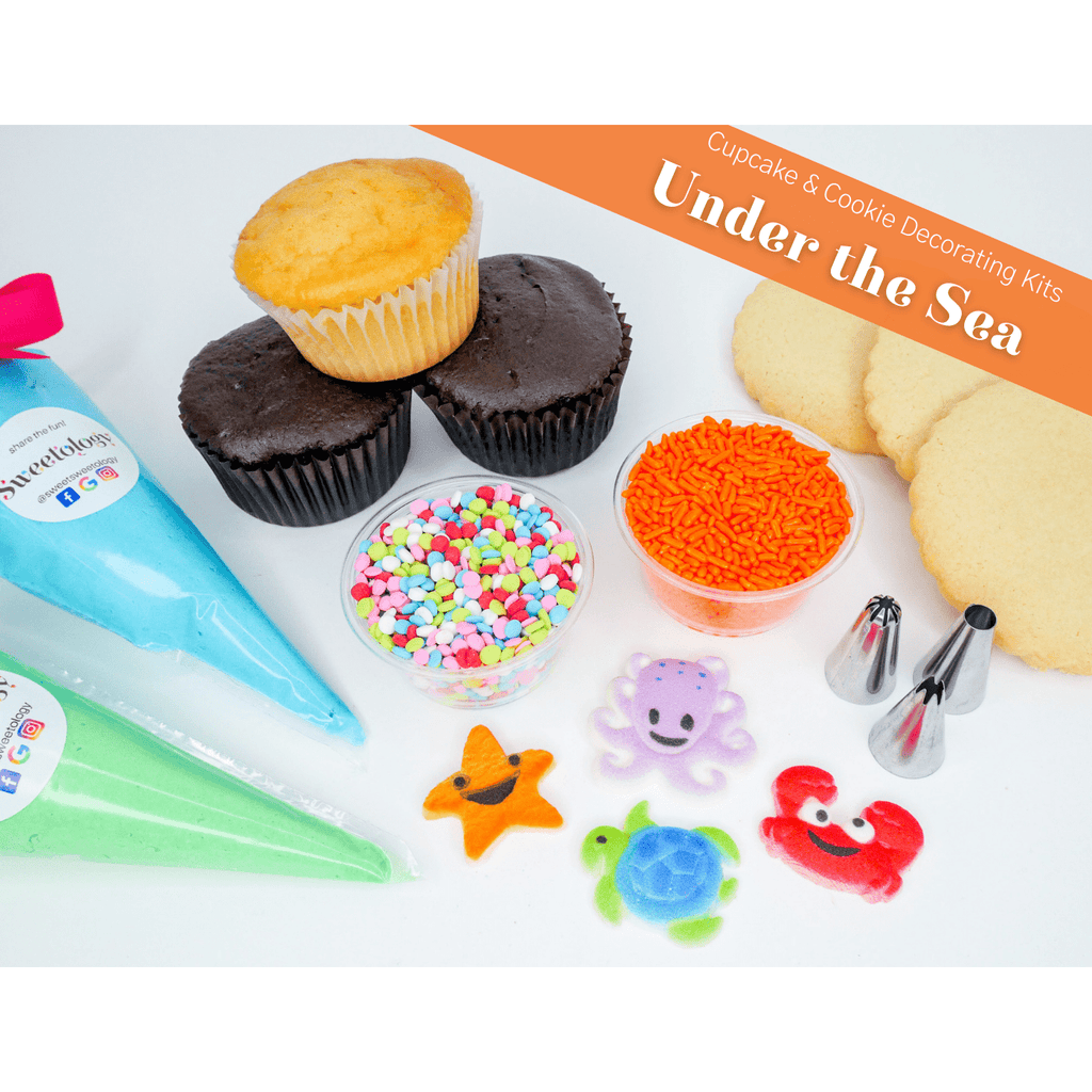 The under the sea decorating kit comes with cupcakes or cookies of your choice along with homemade buttercream and sugar decorations that will make your birthday girl feel like a mermaid princess