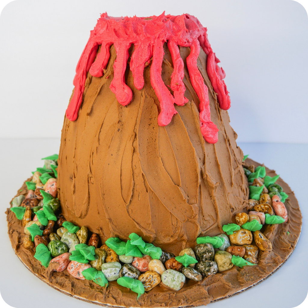 Turn your science lesson into a delicious snack with Sweetology’s do it yourself exploding volcano cake kit with step by step instructions
